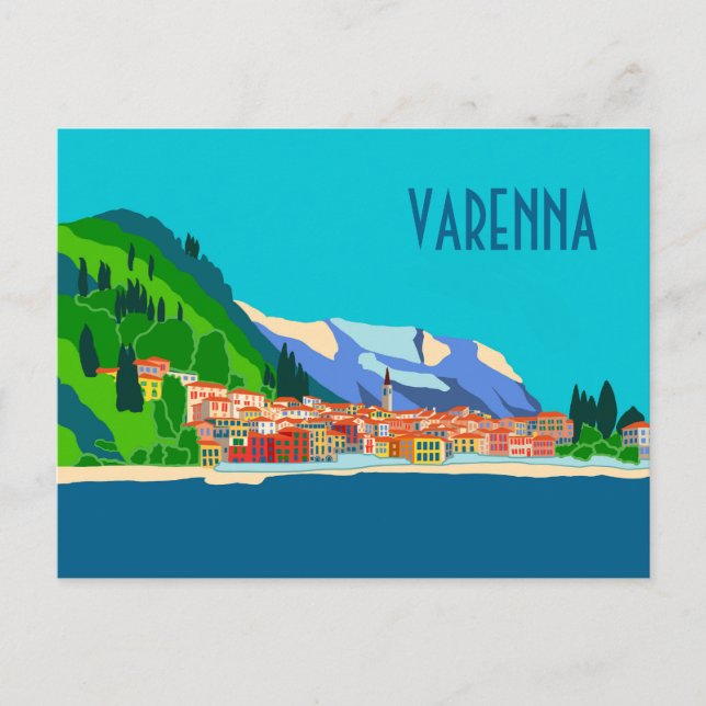 Cartão Postal Varenna Como Itália Ilustração Viagem (Frente)