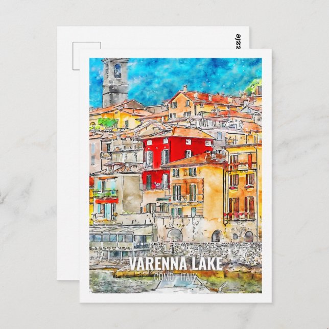 Cartão Postal Varenna Lake Como Itália Familiar Viagem Watercolo (Frente/Verso)