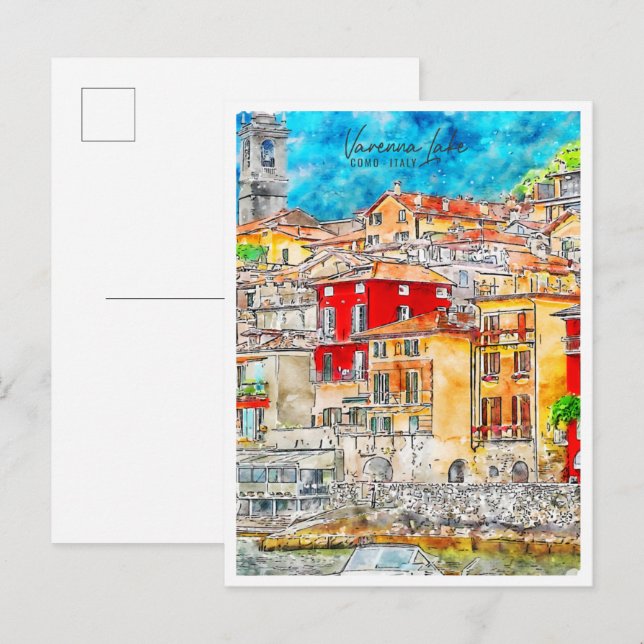 Cartão Postal Varenna Lake Como, Itália, viagens vintage (Frente/Verso)