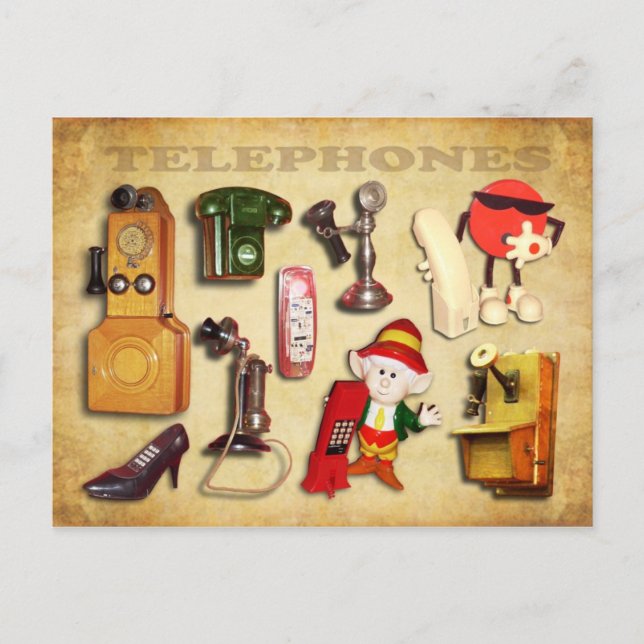 Cartão Postal Vários telefones - Vintage e Modern (Frente)