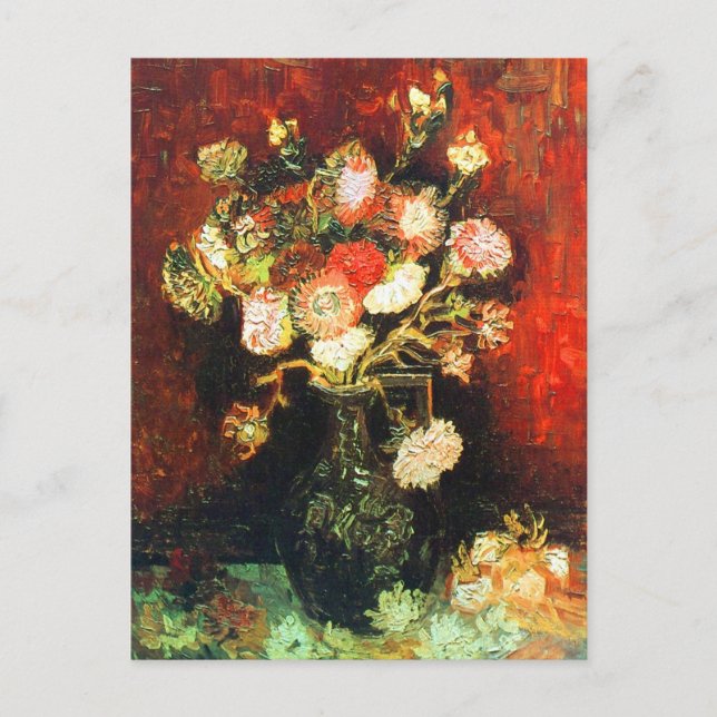 Cartão Postal Vase com Asters & Phlox Van Gogh Fine Art (Frente)