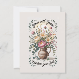 Cartão Postal Vase Com Florais Cresce Com A Citação Da Graça