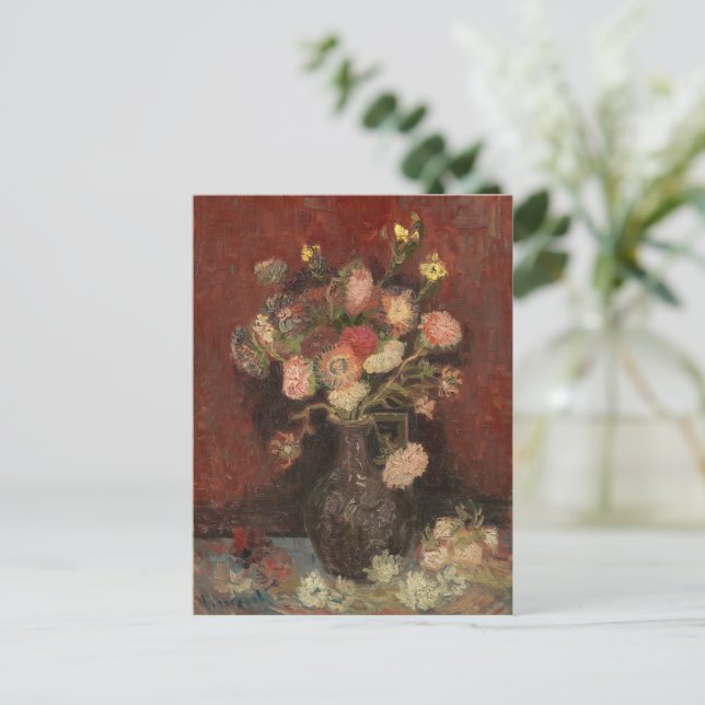Cartão Postal Vase com gesso chinês e gladioli van Gogh (Em pé/Frente)