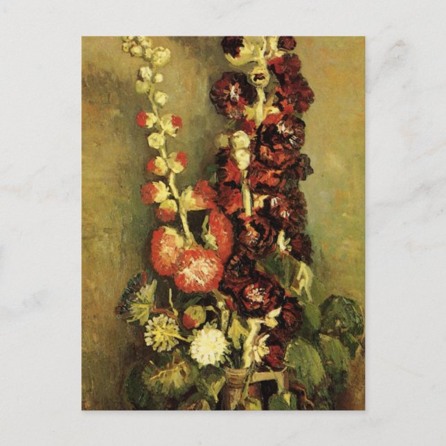 Cartão Postal Vase com Hollyhocks por Vincent van Gogh (Frente)