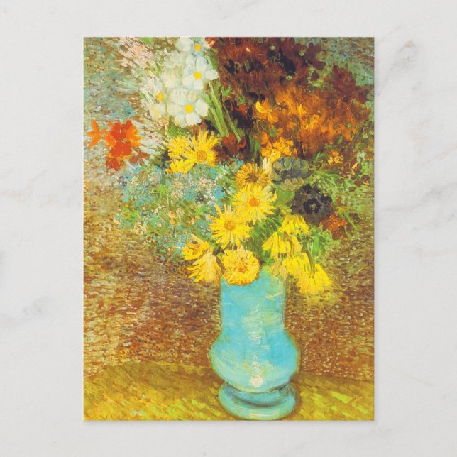Cartão Postal Vase com margaridas e Impressão de anêmonas (Frente)