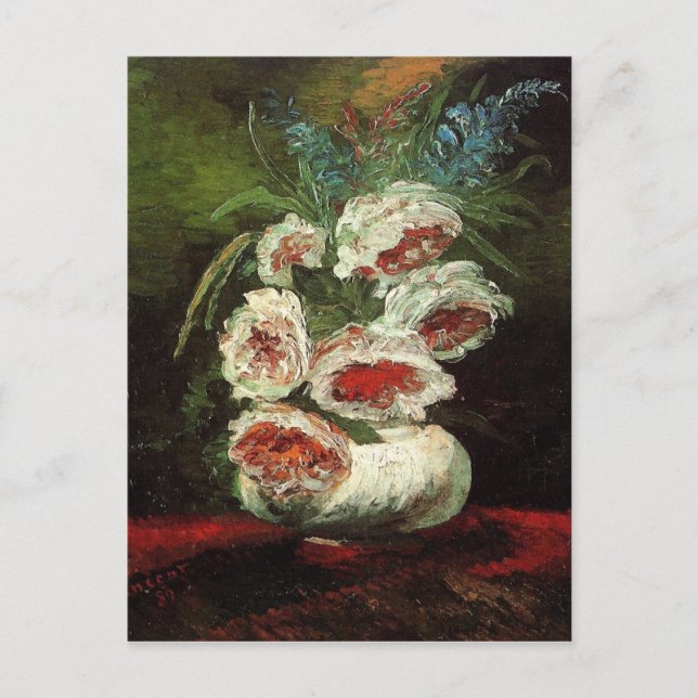 Cartão Postal Vase com Peonies Van Gogh Fine Art (Frente)