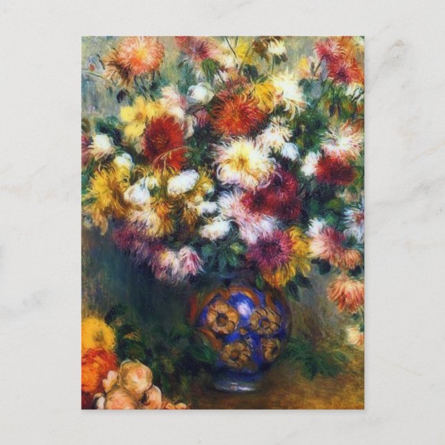 Cartão Postal Vase de Chrysanthemum Fine Art por Renoir (Frente)