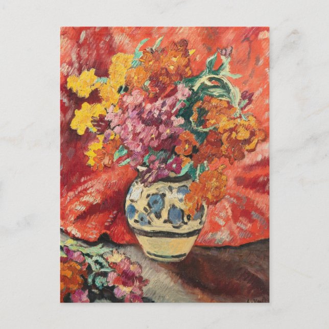 Cartão Postal Vase de Fleurs à la Draperie Rouge | Louis Valtat (Frente)