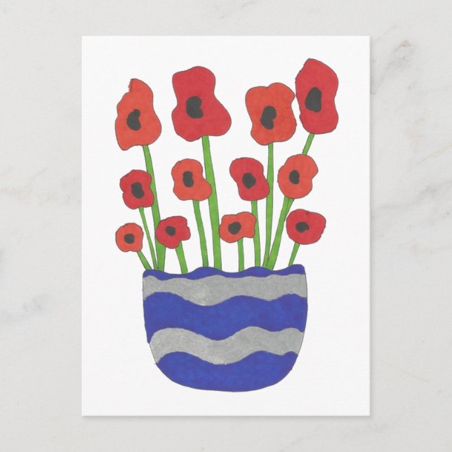 Cartão Postal Vase de Poppies Arte Contemporânea (Frente)