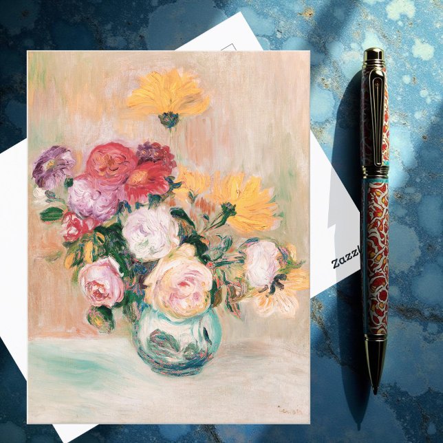 Cartão Postal Vase De Rosas E Dahlias, Renoir (Criador carregado)