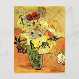 Cartão Postal Vase Japonês com Rosas e Anêmonas por van Gogh