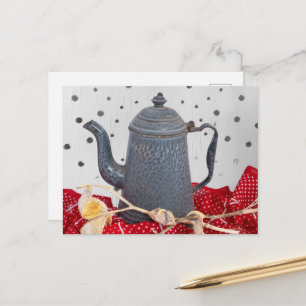 Cartão Postal Vasilha de esmalte velha cafeteira de granito 