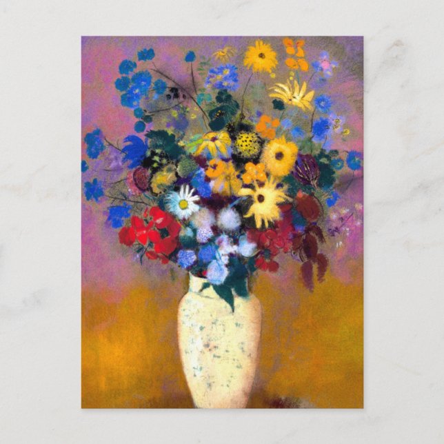 Cartão Postal Vaso Branco com Flores Odilon Redon (Frente)