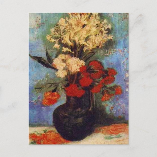 Cartão Postal vaso com cravos e outras flores vna Gogh (Frente)