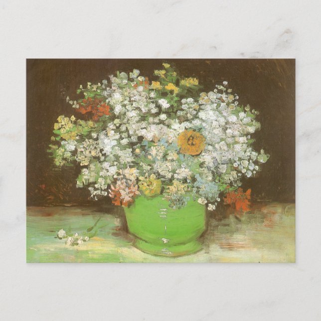 Cartão Postal Vaso com Zínias e Flores por Vincent van Gogh (Frente)