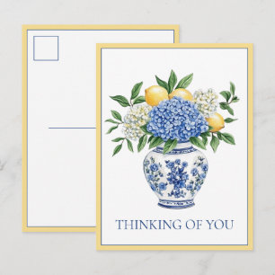 Cartão Postal Vaso de Chinoiserie Azul e Branco com Hortênsias