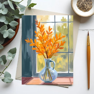 Cartão Postal Vaso de Flores de Outono Aquarela
