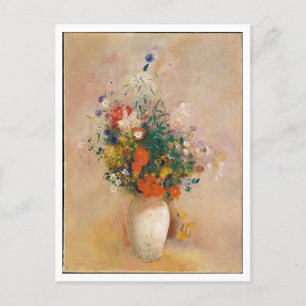 Cartão Postal Vaso de Flores de Rosa pela Pintura de Redon