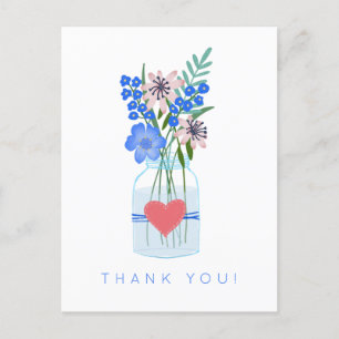 Cartão Postal Vaso de Flores Rústicas com Coração de Amor Obriga