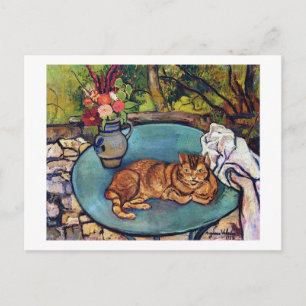 Cartão Postal Vaso de gato e flores, Suzanne Valadon