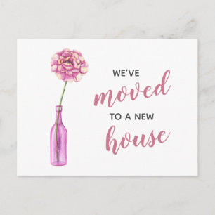 Cartão Postal Vaso De Peony Rosa, Mudámos Novo Endereço