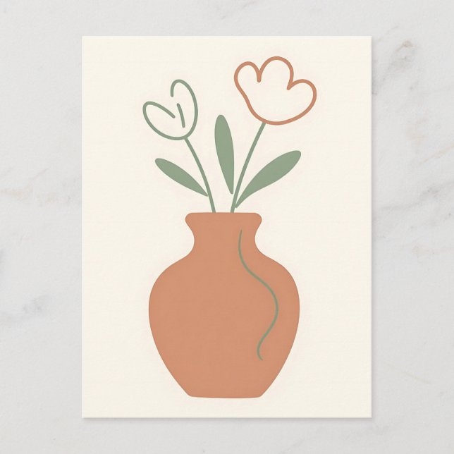 Cartão Postal Vaso de Tulipa Minimalista Arte Linear (Frente)