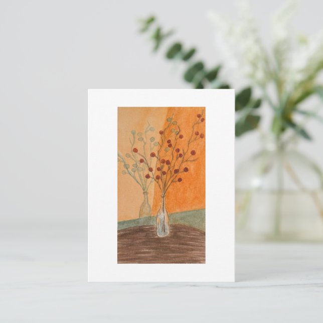 Cartão Postal vaso de vidro tema laranja (Em pé/Frente)