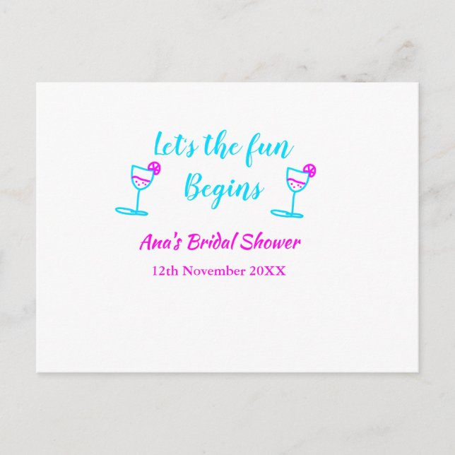 Cartão Postal Vaso de vinho rosa azul, chá de panela, vamos come (Frente)