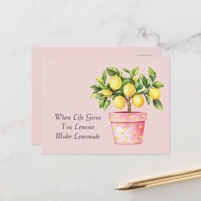 Cartão Postal Vaso Rosa Amarelo Faça Limonada (Frente/Verso In Situ)