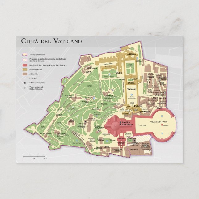 Cartão Postal Vaticano do diagrama Mappa della Città del Vatican (Frente)