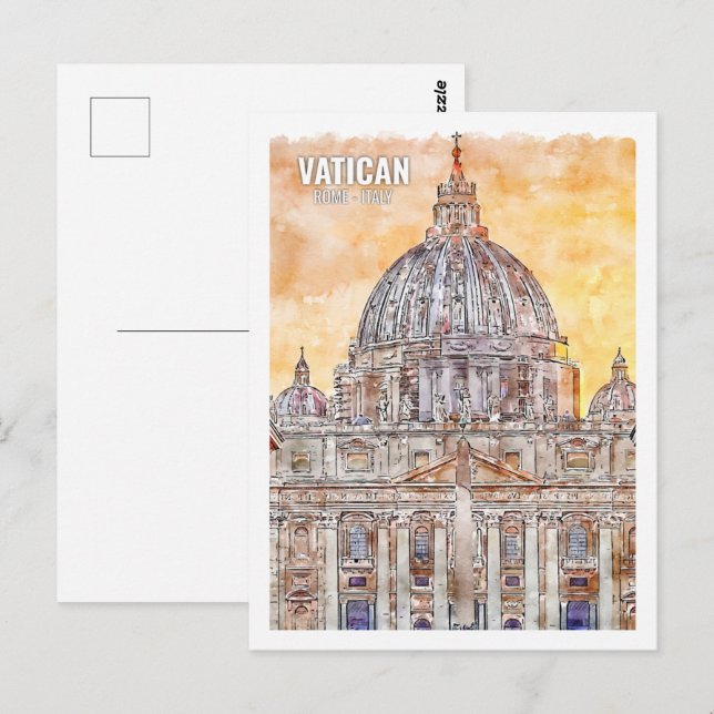 Cartão Postal Vaticano Roma Itália Famoso Viagem Place Watercolo (Frente/Verso)
