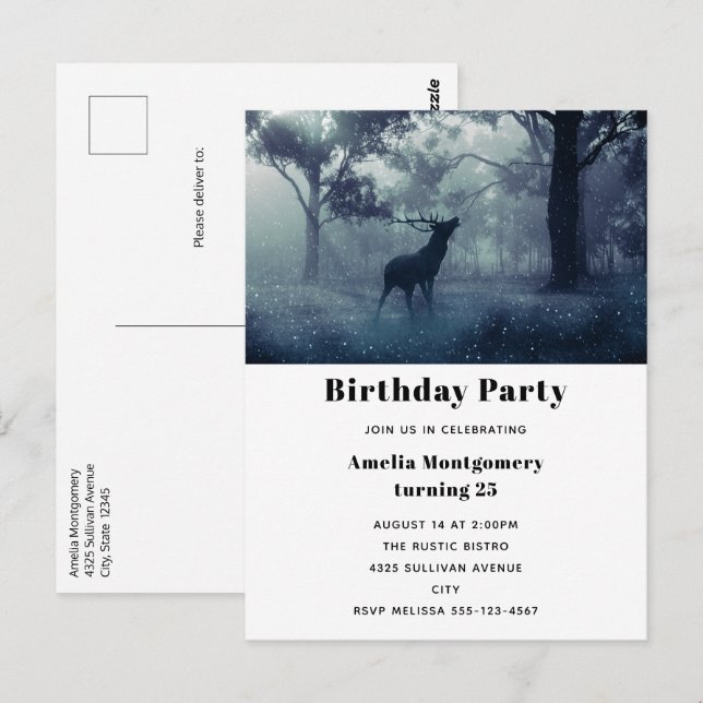 Cartão Postal Veado com galhos na Floresta Sombria (Frente/Verso)