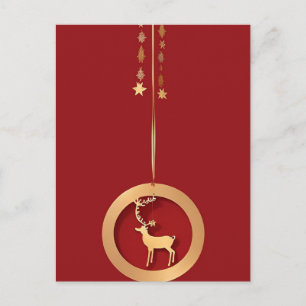 Cartão Postal Veado Dourado de Natal Elegante Festivo de Inverno