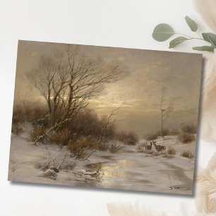 Cartão Postal Veado em Paisagem de Inverno - Désiré Thomassin