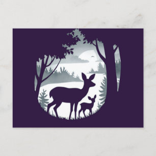 Cartão Postal Veado na Floresta Limpando Cartão-Postal Doe Fawn
