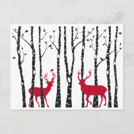 Cartão Postal Veados vermelhos na floresta de pássaros