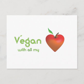 Cartão Postal Vegan com todo o meu coração (coração de maçã verm