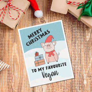 Cartão Postal Vegan Feliz Cartoon de Natal