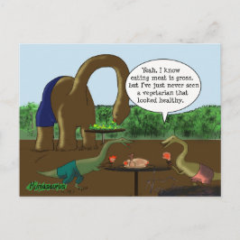 Cartão Postal Vegetariano contra o dinossauro engraçado do