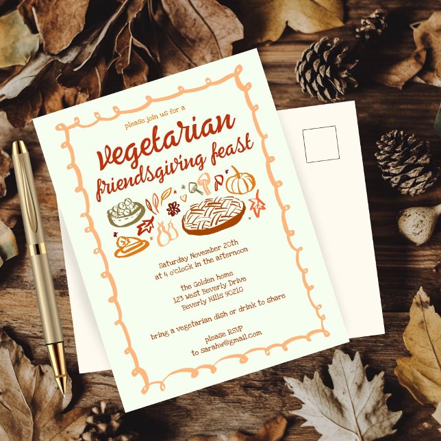 Cartão Postal VEGETARIANO Sagaz de Ação de Graças (Whimsical VEGETARIAN Thanksgiving Friendsgiving Postcard
)