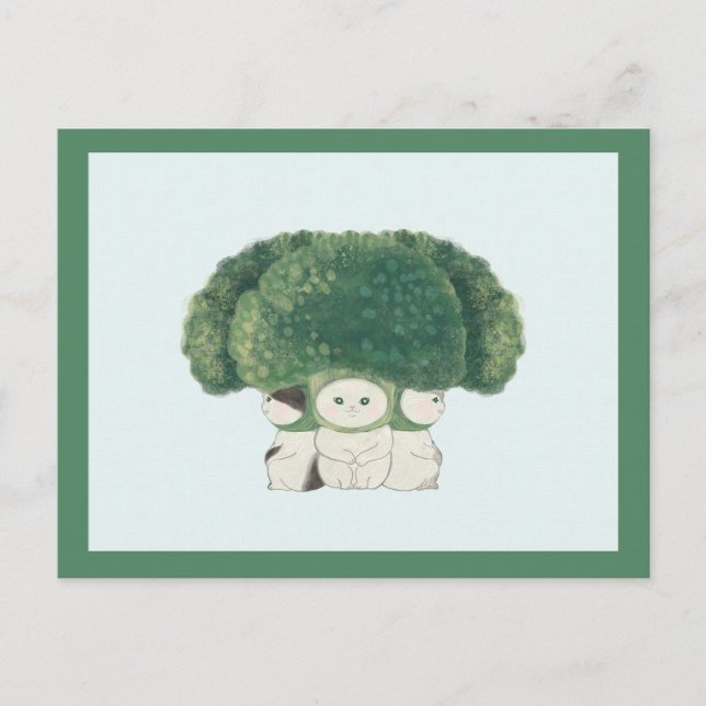 Cartão Postal Veggie Cats Postcard -broccoli cat- (Frente)