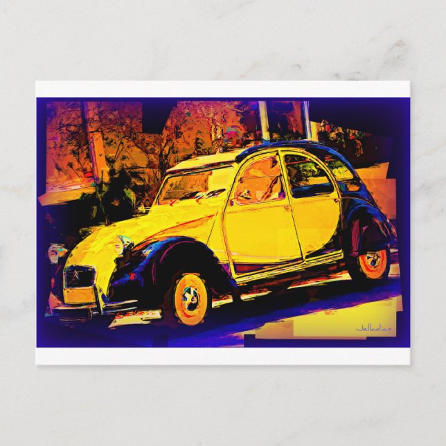 Cartão Postal Veículo Clássico Amarelo Europeu (Frente)