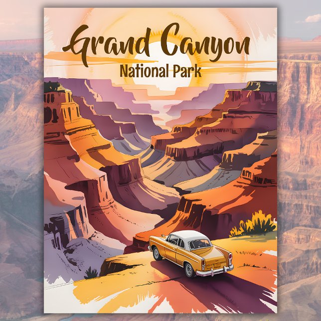 Cartão Postal Veículo Triângulo Navegável de Grande Canyon, Retr (Custom Retro Grand Canyon Watercolor Road Trip Car Postcard)