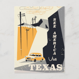 Cartão Postal Veja a América - Cartaz de viagem Texas anos 1950