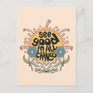 Cartão Postal Veja Bom em todas as coisas, Hippie Graphic