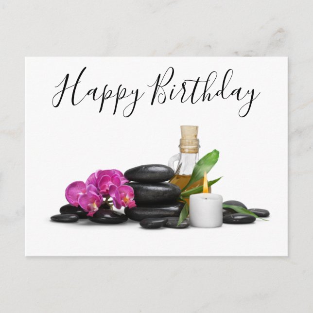 Cartão Postal Vela Pedra Quente Flor de Orquídea de Spa (Frente)