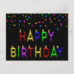 Cartão Postal Velas de Aniversário Feliz Confetes 