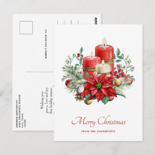 Cartão Postal Velas de Aquarela e Natal de Poinsettia