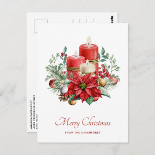 Cartão Postal Velas de Aquarela e Poinsettia Natal