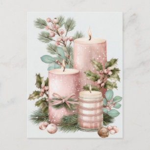 Cartão Postal Velas de Natal Pastel Festivas e Elegantes